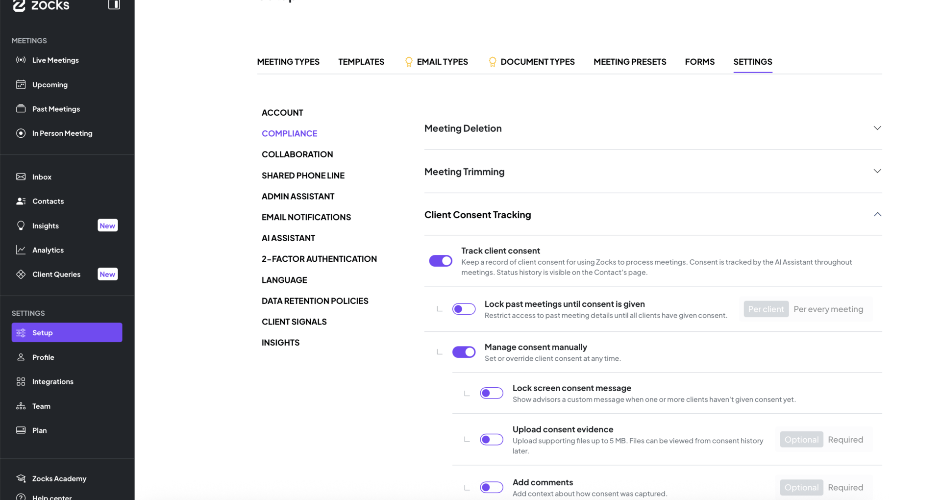 Client consent management